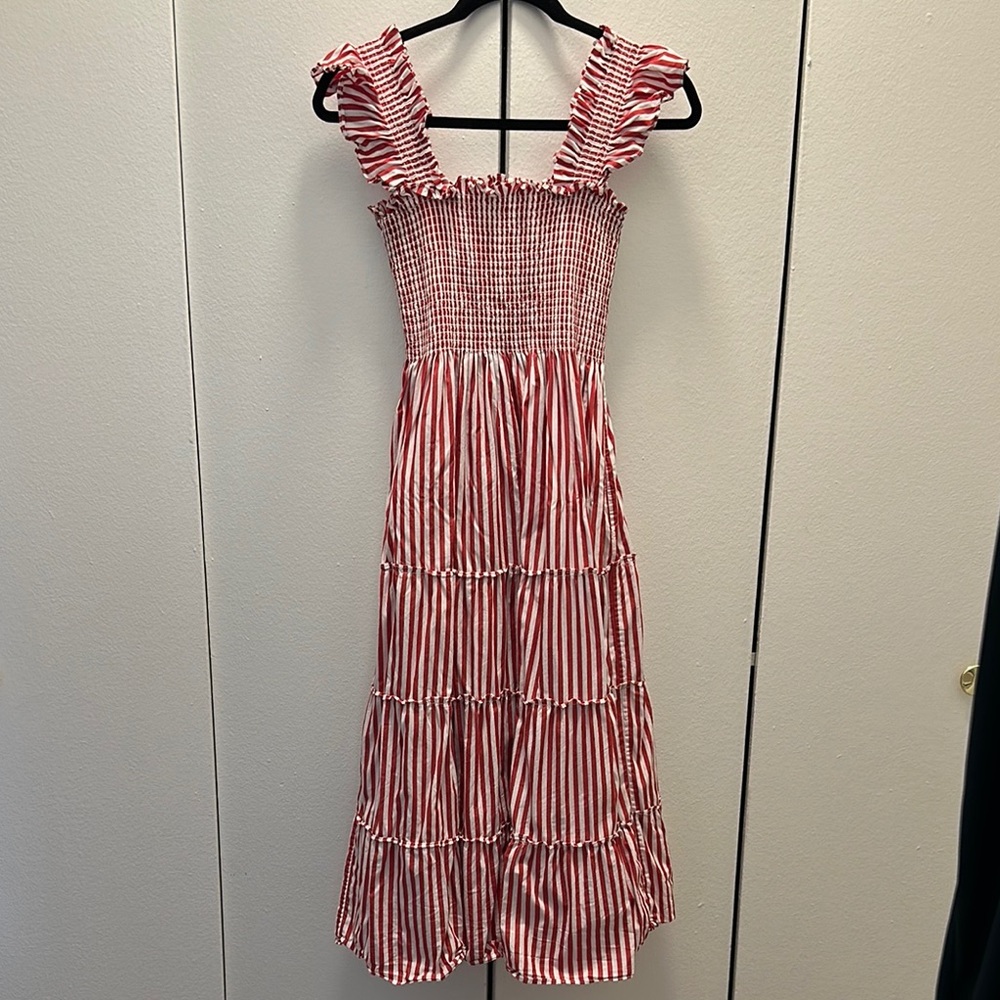 Hill House Red and White Striped Midi Dress